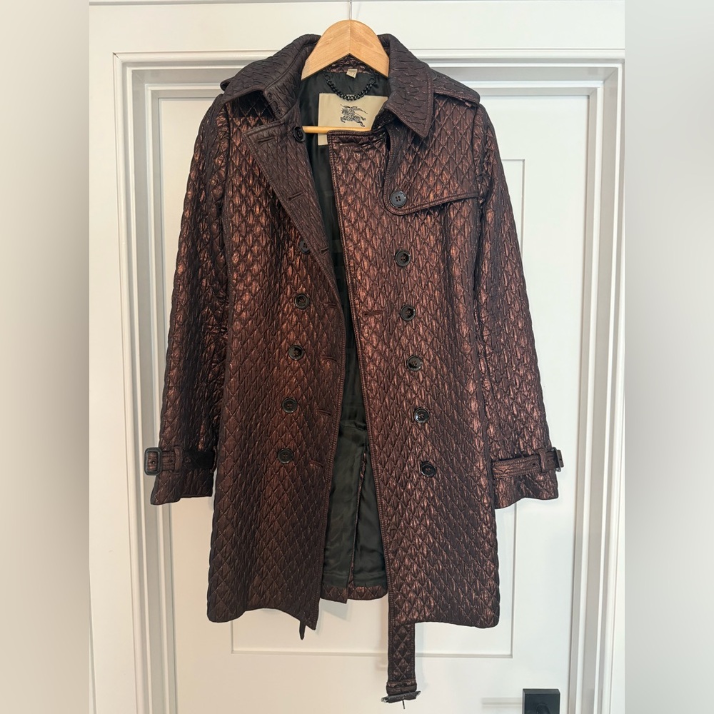 Burberry Bronze Quilted Trench Coat with Belt